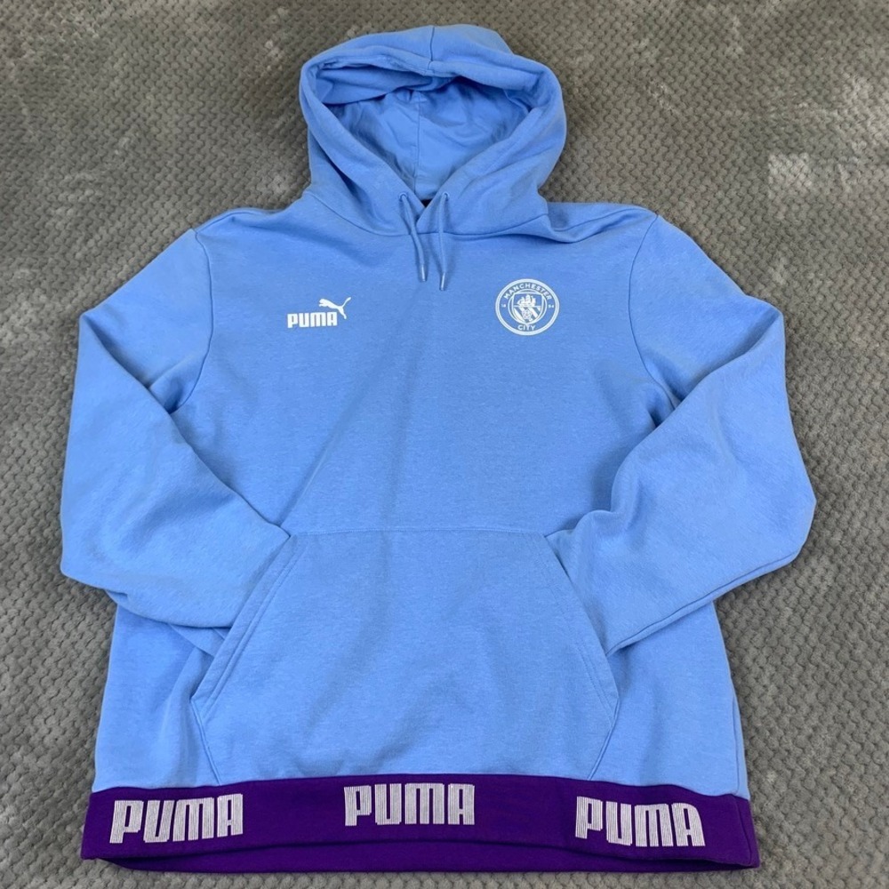 Puma Manchester City FC Hoodie Mens XL Blue Purple‎ Graphic Soccer Sweatshirt